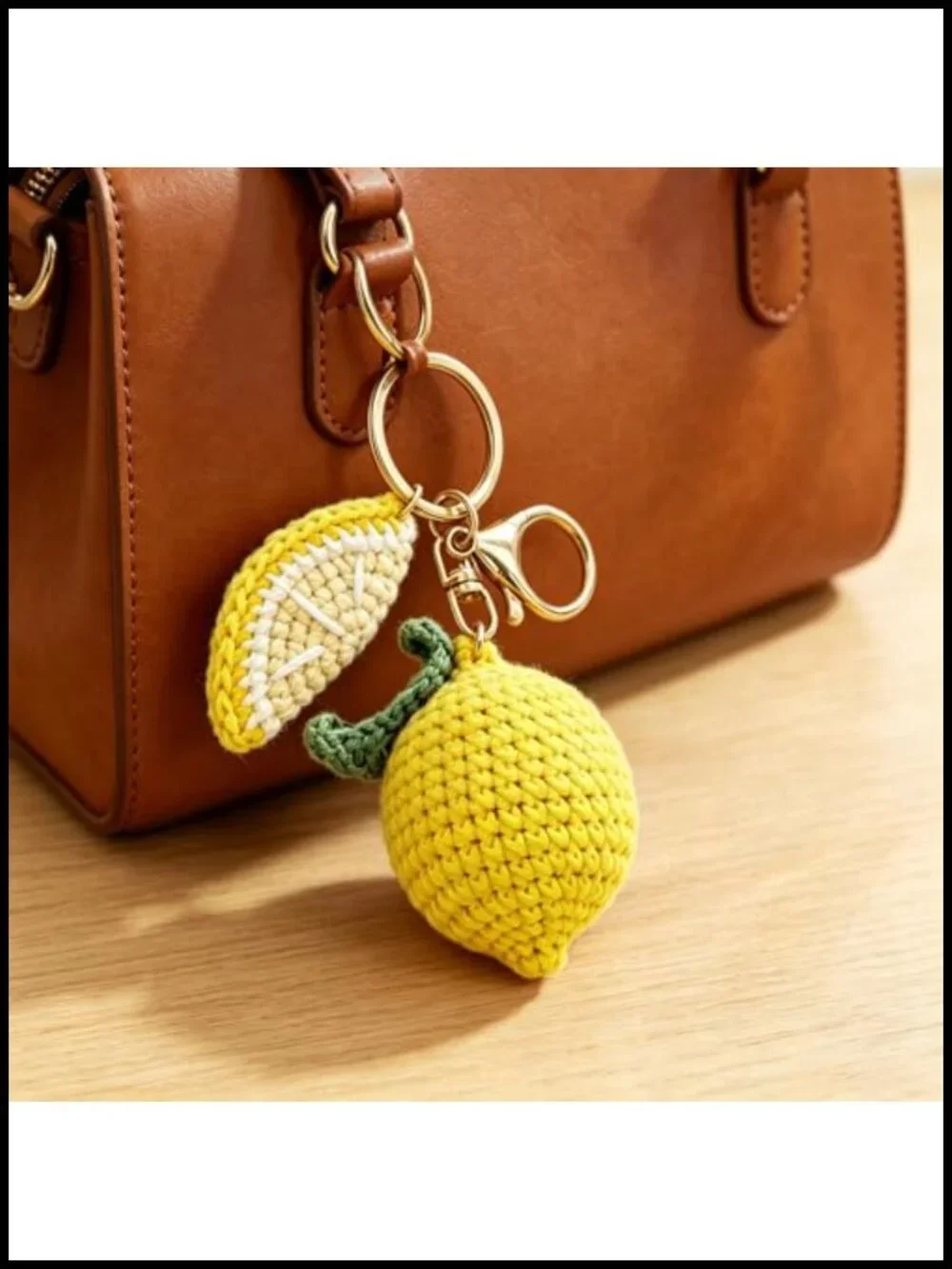 Handmade Crochet Lemon Fruit Keychain Backpack Purse Charm Gift for Women